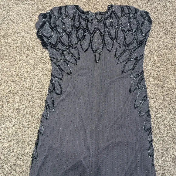 Vintage Oleg Cassini Silk Beaded Petite Evening Dress - Picture 5 of 11